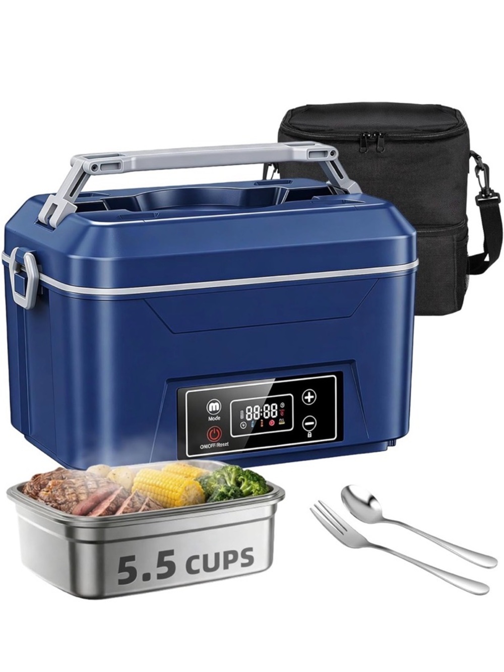 Steam-Ready Electric Lunch Box in Navy Blue